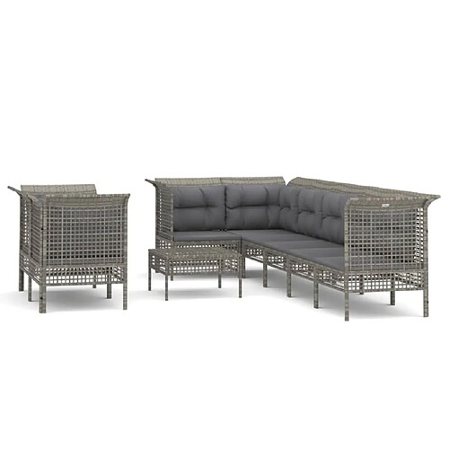 Maison Chic Salon de jardin 9 pcs + coussins - Mobilier/Meubles de jardin - Table et chaises d'extérieur Gris Résine tressée -MN26664