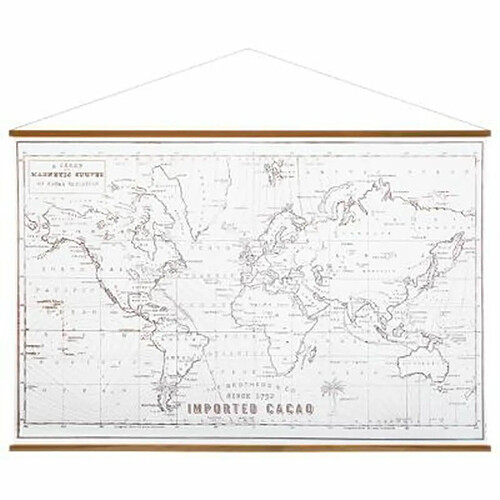 Toile à Suspendre Carte du Monde 110cm Blanc