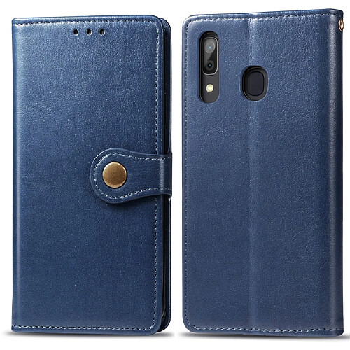 Wewoo Housse Coque Etui en cuir de protection pour téléphone mobile avec boucle photocadre photo et fente carteportefeuille et support Galaxy A20 / A30 bleu