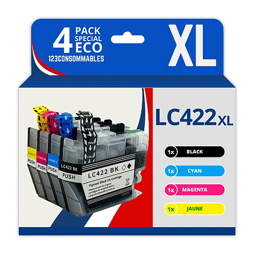 123CONSOMMABLES - LC422XL - Cartouches d'encre XL Grande capacité LC-422XLVAL Compatible avec Brother LC-422XLVAL pour Brother MFC-J5340DW MFC-J5345DW MFC-J5740DW MFC-J6540DW MFC-J6940DW