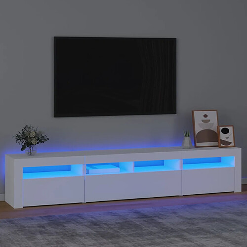 vidaXL Meuble TV avec lumières LED Blanc 210x35x40 cm