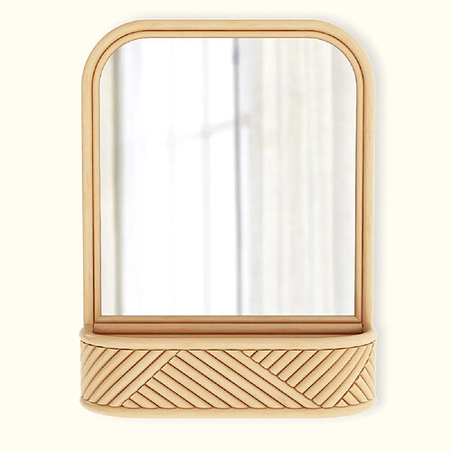 ICONIK INTERIOR Miroir Mural avec Cadre en Rotin - Style Boho Bali - Amara Naturel