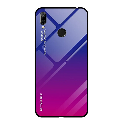 Wewoo Coque Pour Huawei Y7 2019 / / Y7 Prime 2019 Étui en verre de couleur dégradée rouge bleu