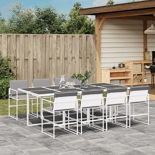 vidaXL Ensemble à manger de jardin avec coussins 9 pcs blanc textilène