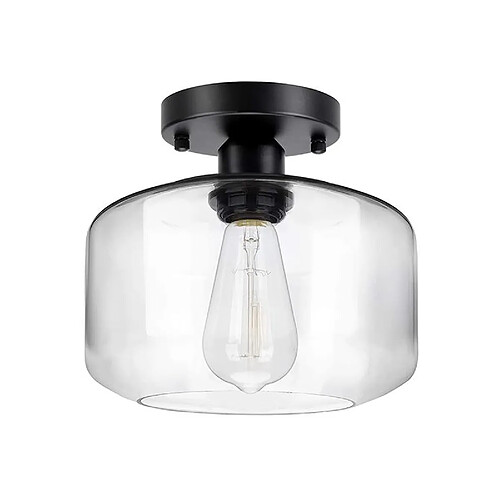 Industrielle Semi Encastré Au Plafond Lumière Abat-Jour En Verre, Ferme Plafond Luminaire, Près du Plafond Lumières Noir, e27 Base, Ampoule Pas Inclus