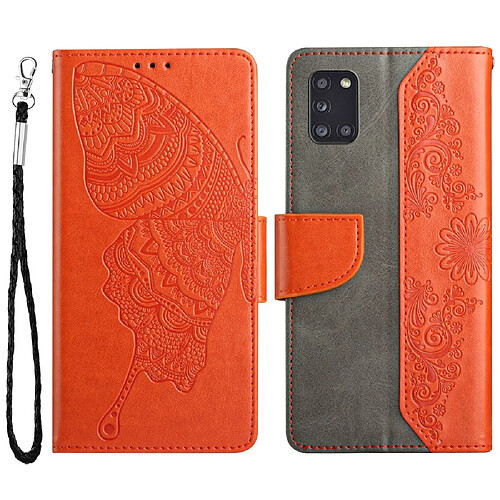 Coque en TPU anti-rayures, antichoc, motif papillon et fleur avec support orange pour votre Samsung Galaxy Galaxy A31