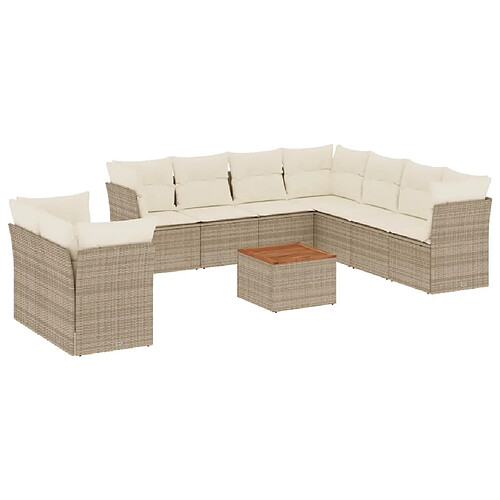 Maison Chic Salon de jardin avec coussins 10 pcs | Ensemble de Table et chaises | Mobilier d'Extérieur beige résine tressée -GKD57352