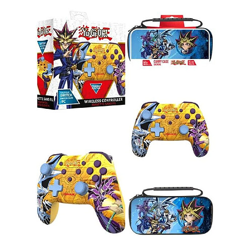 Freaks And Geeks Manette Yu-Gi-Oh! Sans Fil Bluetooth pour Nintendo Switch – PC Dark Magician vs Blue-Eyes White Dragon + Sacoche XL Switch et Oled.