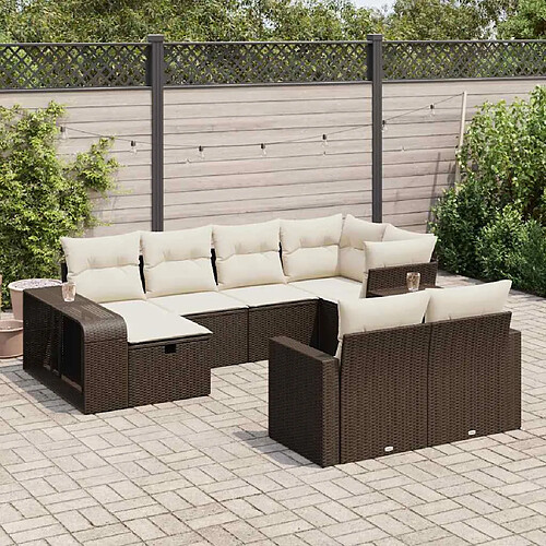 vidaXL Salon de jardin 10 pcs avec coussins marron résine tressée