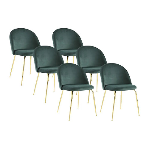 Vente-Unique Lot de 6 chaises - Velours et acier inoxydable doré - Vert - MELBOURNE