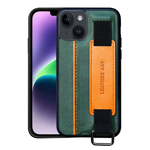 Coque en TPU + PU avec béquille et dragonne pour votre iPhone 14 - vert