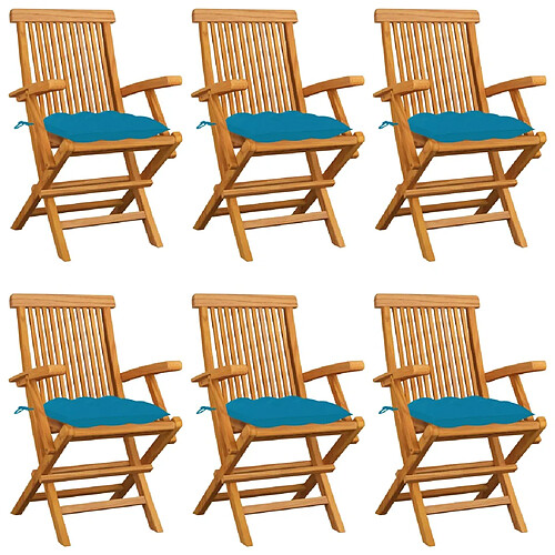 vidaXL Chaises de jardin avec coussins bleu clair lot de 6 Teck massif