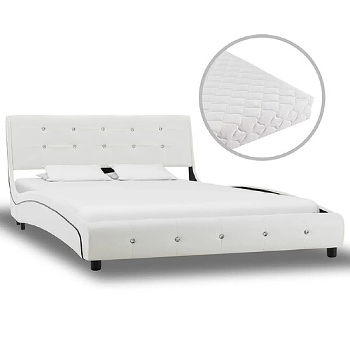 vidaXL Lit avec matelas Blanc Similicuir 120x200 cm