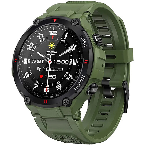 Chrono Montre connectée Homme, Smartwatch Etanche IP68 Montre Connectée Trackers d'activité Bluetooth avec GPS Podomètre Cardiofrequencemètre Moniteur de Sommeil 400mAh(Armée Verte)