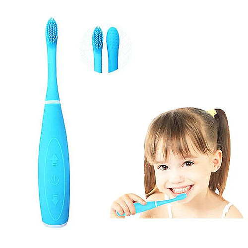 Universal Ensemble de brosses à dents électriques rechargeables pour enfants, tête de brosse en silicone, 2 têtes de brosse (bleu)