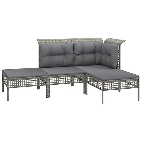 Maison Chic Salon de jardin 4 pcs + coussins - Mobilier/Meubles de jardin - Table et chaises d'extérieur Gris Résine tressée -MN15839