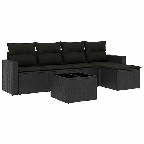 Maison Chic Salon de jardin 6 pcs avec coussins | Ensemble de Table et chaises | Mobilier d'Extérieur noir résine tressée -GKD87105