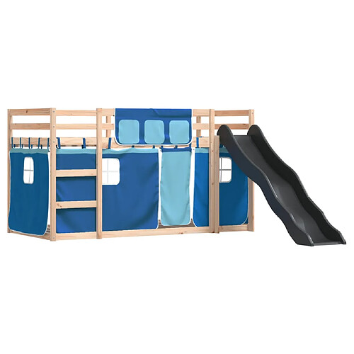 Vidaxl Lit superposé avec toboggan et rideaux bleu 90x190 cm