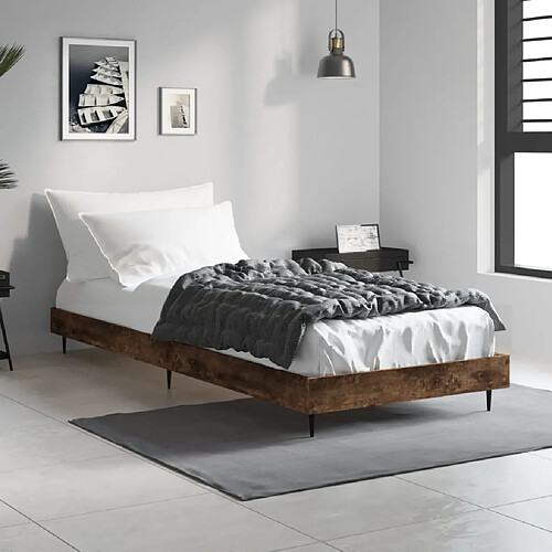 vidaXL Cadre de lit sans matelas chêne fumé 75x190cm bois d'ingénierie