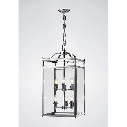 Luminaire Center Suspension Aston 6 Ampoules chrome poli/verre