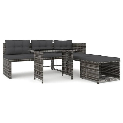 Maison Chic Mobilier à dîner 4 pcs de jardin - Ensemble table et chaises d'extérieur - Salon/Mobilier de jardin classique et coussins Gris Résine tressée -MN70441