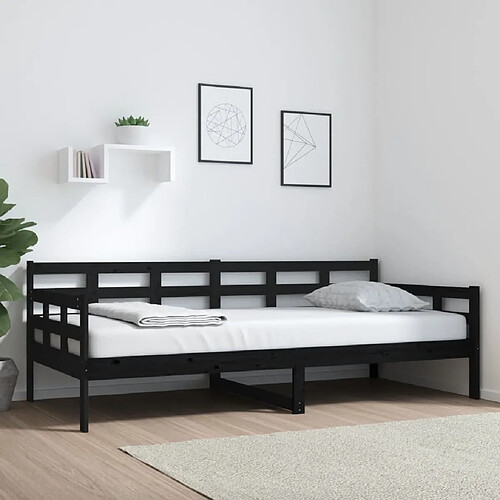 vidaXL Lit de jour sans matelas noir bois de pin massif 90x200 cm