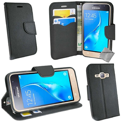 Htdmobiles Housse etui portefeuille pour Samsung Galaxy J7 (2016) + verre trempe - NOIR / NOIR