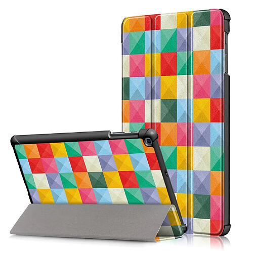 Etui en PU motif imprimé tri-pliure avec support chèques colorisés pour votre Samsung Galaxy Tab A 10.1 (2019) T515/T510