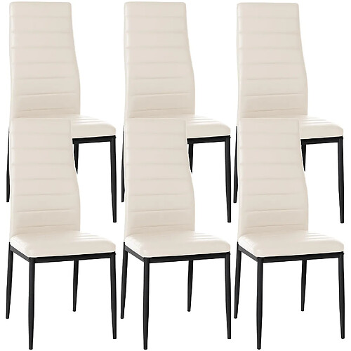 Decoshop26 Lot de 6 chaises de salle à manger design simple en synthétique crème avec couture cadre en métal noir CDS10294