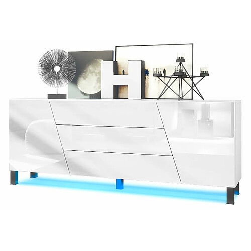 Mpc Buffet Blanc Mat Façades Laquées + LED (lxhxp) : 178 X 69,5 X 38,5