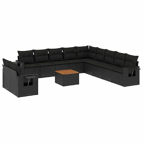 Maison Chic Salon de jardin 12 pcs avec coussins | Ensemble de Table et chaises | Mobilier d'Extérieur noir résine tressée -GKD88161