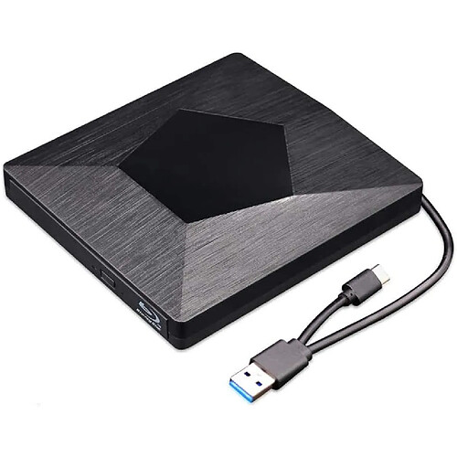 Graveur de lecteur de DVD 3D externe, ultra fin USB 3.0 et Type-C BD CD DVD graveur lecteur graveur disque pour Mac OS, Windows XP/7/8/10, ordinateur portable, noir