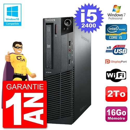 PC Lenovo ThinkCentre M82 SFF i5-2400 RAM 16Go Disque 2To Graveur DVD Wifi W7 · Occasion