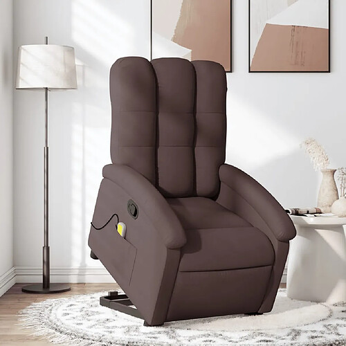 vidaXL Fauteuil inclinable de massage Marron foncé Tissu