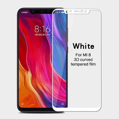 Protecteur écran en verre trempé en taille réelle de garde courbe 3D blanc pour votre Xiaomi Mi 8