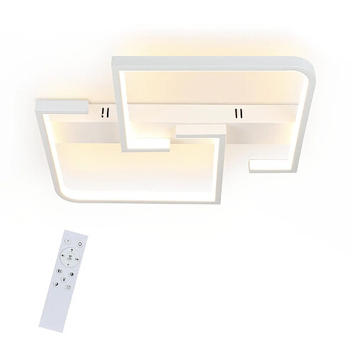 NETTLIFE Plafonnier LED Métal Blanc 35W Dimmable Lampe de Salon Moderne avec Télécommande Lampe Design Carrée pour Chambre Cuisine Couloir