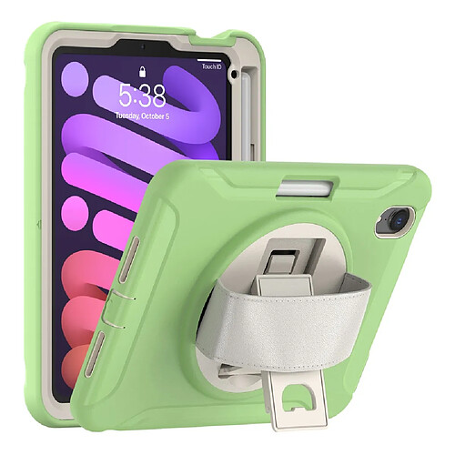 Coque en TPU hybride avec béquille rotative à 360° et dragonne vert matcha pour votre Apple iPad mini (2021)