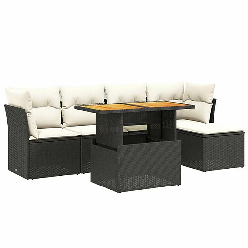 Maison Chic Ensemble Tables et chaises d'extérieur 6pcs avec coussins,Salon de jardin noir résine tressée -GKD640800