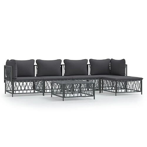 Maison Chic Salon de jardin 6 pcs avec coussins - Table et chaises d'extérieur - Mobilier/Meubles de jardin Moderne anthracite acier -MN22819