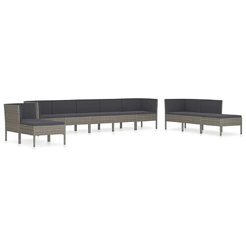 Maison Chic Salon de jardin 10 pcs + coussins - Mobilier/Meubles de jardin - Table et chaises d'extérieur Résine tressée Gris -MN14848