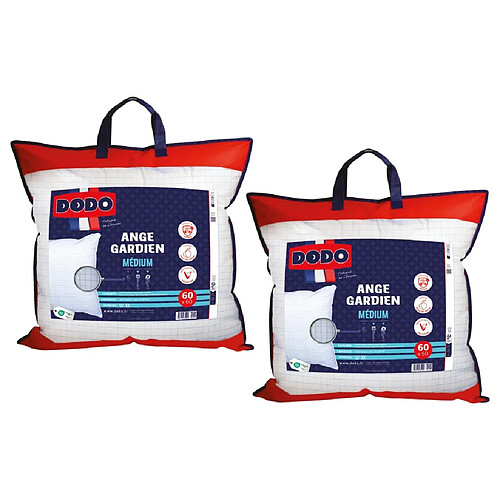 Lot de 2 oreillers DODO - Protection Totale anti acariens - 60 x 60 cm - ANGE GARDIEN