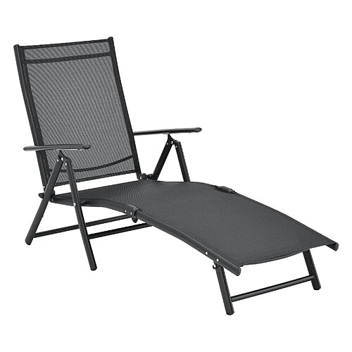 Helloshop26 Transat bain de soleil inclinable 160° bain de soleil avec accoudoirs 150 x 65 x 86 cm noir 03_0006406