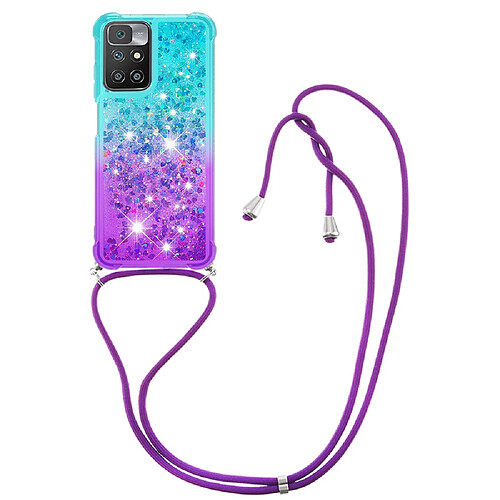 Coque en TPU pailleté avec sangle bleu ciel/violet pour votre Xiaomi Redmi 10/Redmi 10 Prime