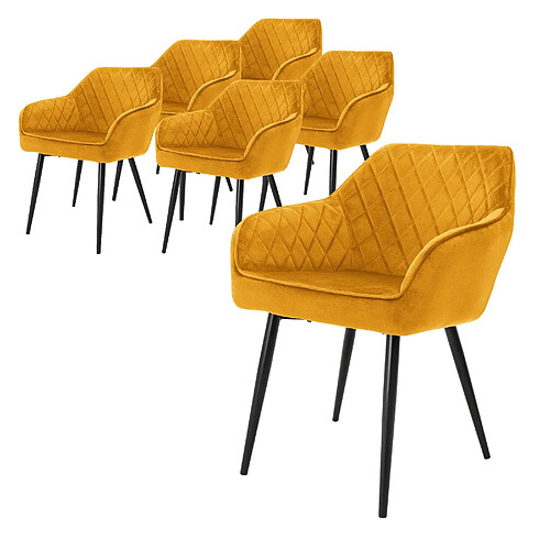 ML-Design Lot de 6x chaises de salle à manger rembourrée en velours fauteuils en moutarde