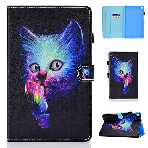 Etui en PU impression de motifs avec des fentes pour cartes chaton diabolique pour votre Samsung Galaxy Tab A 10.1(2019) T510/T515