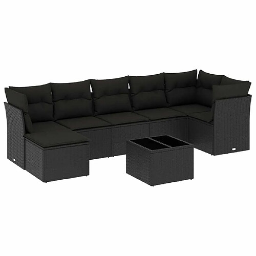 Maison Chic Salon de jardin 8 pcs avec coussins | Ensemble de Table et chaises | Mobilier d'Extérieur noir résine tressée -GKD70924