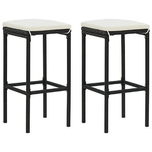 vidaXL Tabourets de bar avec coussins lot de 2 noir résine tressée