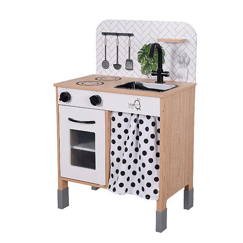 Teamson Kids Cuisine enfant en bois hauteur réglable jeux de rôle imitation garçon fille noir blanche TD-13554C