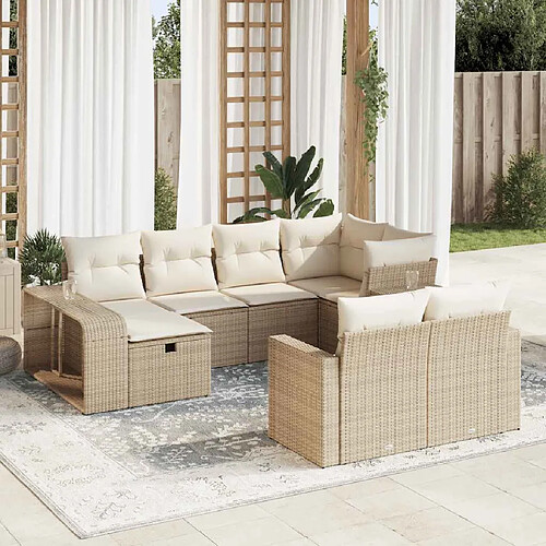 vidaXL Salon de jardin avec coussins 10 pcs beige résine tressée