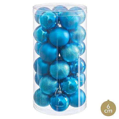 BigBuy Home Boules de Noël Bleu Plastique Ø 6 cm (30 Unités)